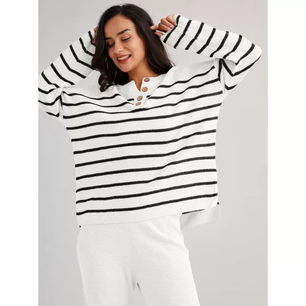 LILLUSORY Womens 2 Piece Lounge Sets Oversized Slouchy Matching Sets Cozy Knit SetsStripes White