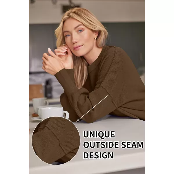 LILLUSORY Womens Crewneck Batwing Long Sleeve Sweaters 2023 Fall Oversized Ribbed Knit Side Slit Pullover TopsLight Coffee