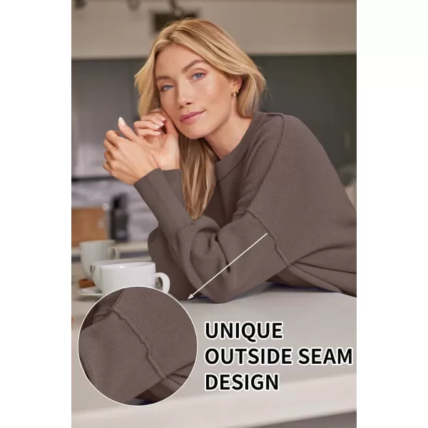LILLUSORY Womens Crewneck Batwing Long Sleeve Sweaters 2023 Fall Oversized Ribbed Knit Side Slit Pullover TopsNutmeg