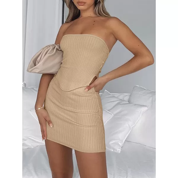 LILLUSORY Womens Two Piece Outfits Summer Matching Sets Crop Tops and Bodycon SkirtBeige
