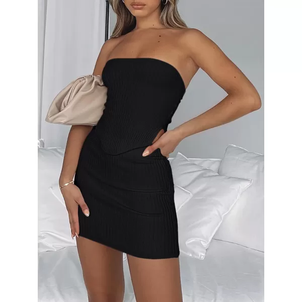 LILLUSORY Womens Two Piece Outfits Summer Matching Sets Crop Tops and Bodycon SkirtBlack
