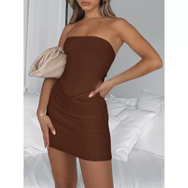 LILLUSORY Womens Two Piece Outfits Summer Matching Sets Crop Tops and Bodycon SkirtBrown