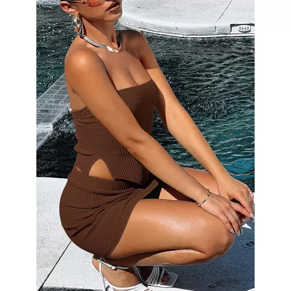LILLUSORY Womens Two Piece Outfits Summer Matching Sets Crop Tops and Bodycon SkirtBrown