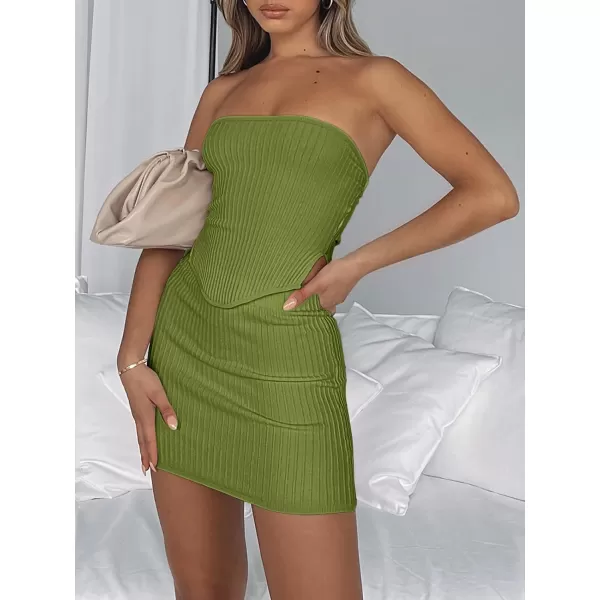 LILLUSORY Womens Two Piece Outfits Summer Matching Sets Crop Tops and Bodycon SkirtGreen