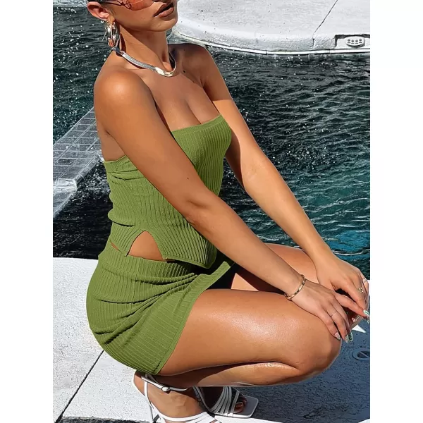 LILLUSORY Womens Two Piece Outfits Summer Matching Sets Crop Tops and Bodycon SkirtGreen