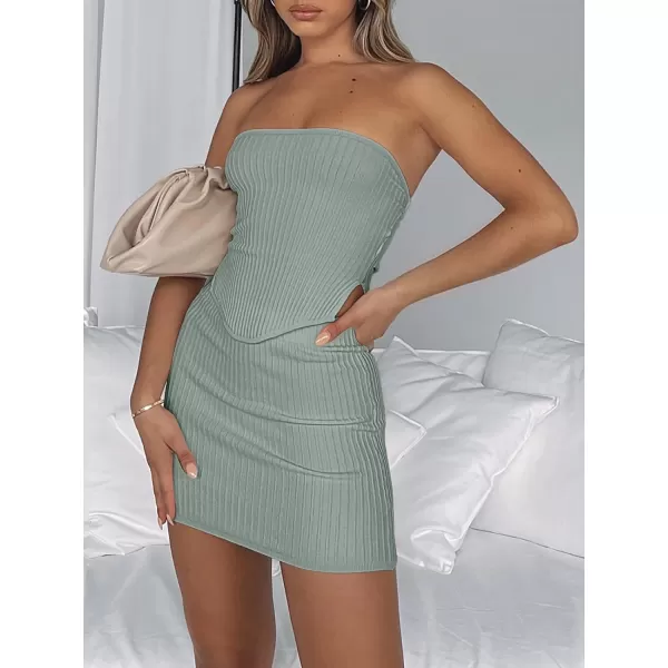 LILLUSORY Womens Two Piece Outfits Summer Matching Sets Crop Tops and Bodycon SkirtLightcyan