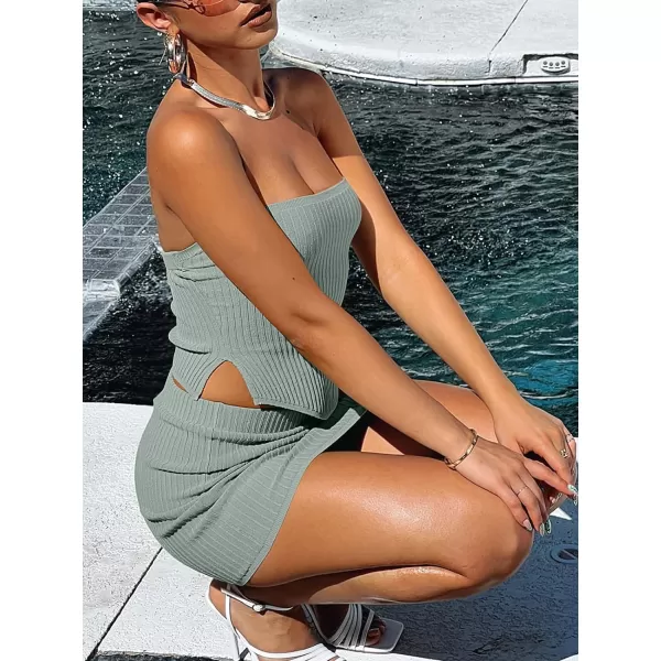 LILLUSORY Womens Two Piece Outfits Summer Matching Sets Crop Tops and Bodycon SkirtLightcyan