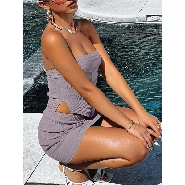 LILLUSORY Womens Two Piece Outfits Summer Matching Sets Crop Tops and Bodycon SkirtPurple