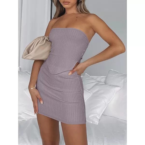 LILLUSORY Womens Two Piece Outfits Summer Matching Sets Crop Tops and Bodycon SkirtPurple