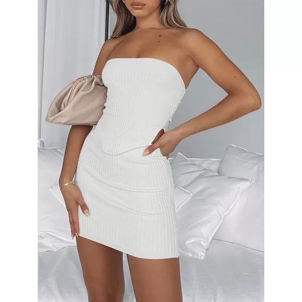 LILLUSORY Womens Two Piece Outfits Summer Matching Sets Crop Tops and Bodycon SkirtWhite
