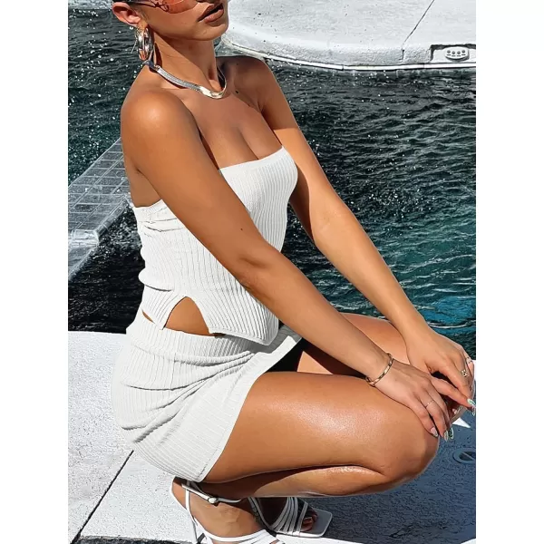 LILLUSORY Womens Two Piece Outfits Summer Matching Sets Crop Tops and Bodycon SkirtWhite