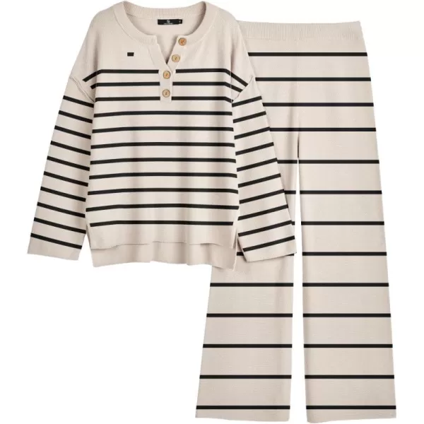 LILLUSORY Womens 2 Piece Lounge Sets Oversized Slouchy Matching Sets Cozy Knit SetsAllstripes Apricot