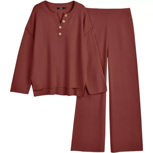 LILLUSORY Womens 2 Piece Lounge Sets Oversized Slouchy Matching Sets Cozy Knit SetsBrick Red