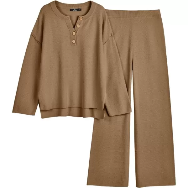 LILLUSORY Womens 2 Piece Lounge Sets Oversized Slouchy Matching Sets Cozy Knit SetsDark Apricot