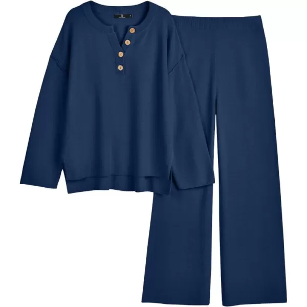 LILLUSORY Womens 2 Piece Lounge Sets Oversized Slouchy Matching Sets Cozy Knit SetsDark Blue
