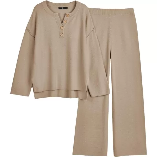 LILLUSORY Womens 2 Piece Lounge Sets Oversized Slouchy Matching Sets Cozy Knit SetsKhaki