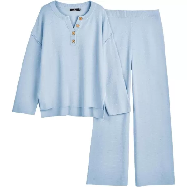 LILLUSORY Womens 2 Piece Lounge Sets Oversized Slouchy Matching Sets Cozy Knit SetsLight Blue