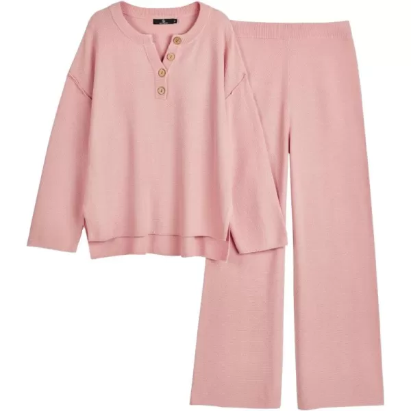 LILLUSORY Womens 2 Piece Lounge Sets Oversized Slouchy Matching Sets Cozy Knit SetsPink
