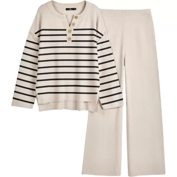LILLUSORY Womens 2 Piece Lounge Sets Oversized Slouchy Matching Sets Cozy Knit SetsStripes Apricot