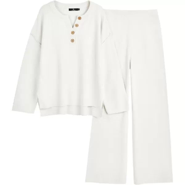 LILLUSORY Womens 2 Piece Lounge Sets Oversized Slouchy Matching Sets Cozy Knit SetsWhite