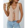 imageLILLUSORY Crochet Tops for Women Summer Vacation Outfits Beach Coverup Going Out Tie Front Spring Sweater Vest 2025 FashionApricot