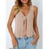 imageLILLUSORY Crochet Tops for Women Summer Vacation Outfits Beach Coverup Going Out Tie Front Spring Sweater Vest 2025 FashionApricot