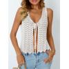 imageLILLUSORY Crochet Tops for Women Summer Vacation Outfits Beach Coverup Going Out Tie Front Spring Sweater Vest 2025 FashionBeige