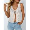 imageLILLUSORY Crochet Tops for Women Summer Vacation Outfits Beach Coverup Going Out Tie Front Spring Sweater Vest 2025 FashionBeige