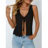imageLILLUSORY Crochet Tops for Women Summer Vacation Outfits Beach Coverup Going Out Tie Front Spring Sweater Vest 2025 FashionBlack