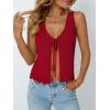 imageLILLUSORY Crochet Tops for Women Summer Vacation Outfits Beach Coverup Going Out Tie Front Spring Sweater Vest 2025 FashionRed