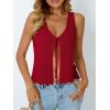 imageLILLUSORY Crochet Tops for Women Summer Vacation Outfits Beach Coverup Going Out Tie Front Spring Sweater Vest 2025 FashionRed