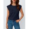 imageLILLUSORY Dressy Casual Blouses for Women 2025 Summer Trendy Tops Cap Short Sleeve TShirts Cute Shirt Work Clothes SpringNavy