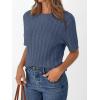 imageLILLUSORY Short Sleeve Sweater for Women Summer Business Casual Dressy Outfits Work Tops Lightweight Spring Blouses 2025Dustyblue