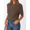 imageLILLUSORY Short Sleeve Sweater for Women Summer Business Casual Dressy Outfits Work Tops Lightweight Spring Blouses 2025Nutmeg