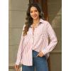 imageLILLUSORY Striped Button Down Shirts for Women 2025 Summer Long Sleeve Tops Work Blouses Vacation Outfits Spring Clothes StripedPink M