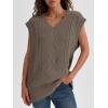 imageLILLUSORY Sweater Vest Women Trendy Cable Knit Cap Sleeve Tops 2025 V Neck Cotton Oversized Business Casual OutfitsDeepcamel