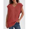 imageLILLUSORY Sweater Vest Women Trendy Cable Knit Cap Sleeve Tops 2025 V Neck Cotton Oversized Business Casual OutfitsOrange