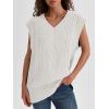 imageLILLUSORY Sweater Vest Women Trendy Cable Knit Cap Sleeve Tops 2025 V Neck Cotton Oversized Business Casual OutfitsWhite