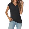 imageLILLUSORY V Neck T Shirts for Women Cap Sleeve Business Casual Tops Summer Cute Beach Vacation Clothes Basics TeesBlack