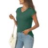 imageLILLUSORY V Neck T Shirts for Women Cap Sleeve Business Casual Tops Summer Cute Beach Vacation Clothes Basics TeesGreen