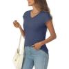 imageLILLUSORY V Neck T Shirts for Women Cap Sleeve Business Casual Tops Summer Cute Beach Vacation Clothes Basics TeesNavy