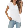 imageLILLUSORY V Neck T Shirts for Women Cap Sleeve Business Casual Tops Summer Cute Beach Vacation Clothes Basics TeesWhite