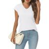 imageLILLUSORY V Neck T Shirts for Women Cap Sleeve Business Casual Tops Summer Cute Beach Vacation Clothes Basics TeesWhite