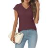 imageLILLUSORY V Neck T Shirts for Women Cap Sleeve Business Casual Tops Summer Cute Beach Vacation Clothes Basics TeesWinered