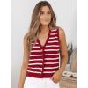 imageLILLUSORY Vest Tops for Women 2025 Fall Outfits Striped Sweaters Button Up Casual Shirts Blouses Jacket Fashion ClothesRedwhite