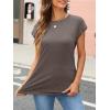 imageLILLUSORY Womens Casual Summer Tops Cap Sleeve Spring T Shirts Business Dressy Basic Tee Trendy Fashion Clothes 2025Coffeegrey