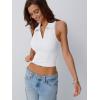 imageLILLUSORY Womens Crop Sleeveless Tank Tops Summer 2025 V Neck Racerback Cropped Workout Going Out Collared Slim Fitted Polo Shirts Casual Solid White M