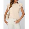 imageLILLUSORY Womens Ruffled Short Sleeve Sweater Round Neck Knitted Soft Lightweight Pullovers TopsApricot