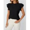 imageLILLUSORY Womens Ruffled Short Sleeve Sweater Round Neck Knitted Soft Lightweight Pullovers TopsBlack