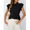 imageLILLUSORY Womens Ruffled Short Sleeve Sweater Round Neck Knitted Soft Lightweight Pullovers TopsBlack